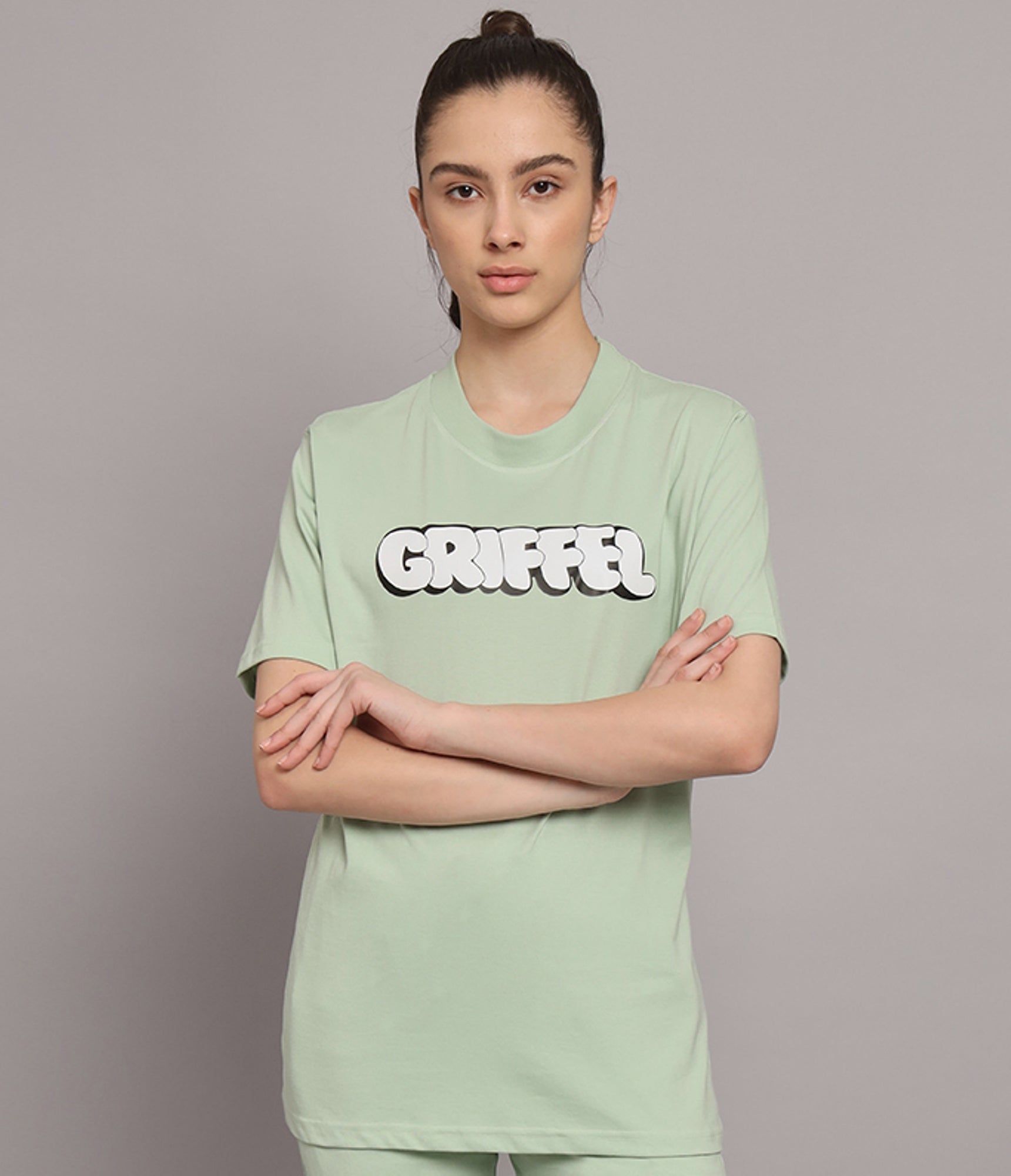 GRIFFEL Women Printed Loose fit Sea Green T-shirt - griffel