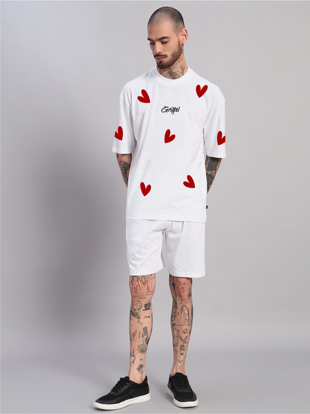 All over Hearts Couple Oversized T-shirt Combo ♥️