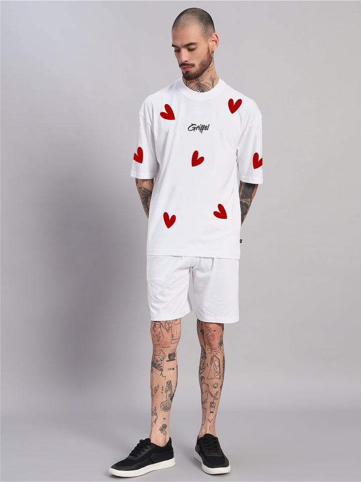 All over Hearts Couple Oversized T-shirt Combo ♥️