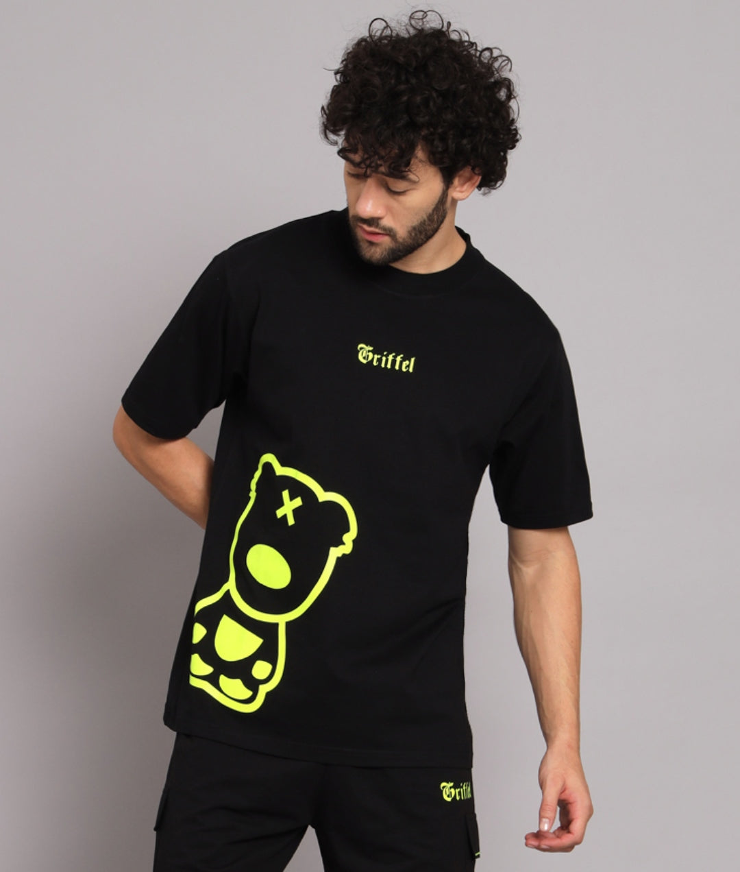 GRIFFEL Men Black Neon Teddy Oversized T-shirt - griffel
