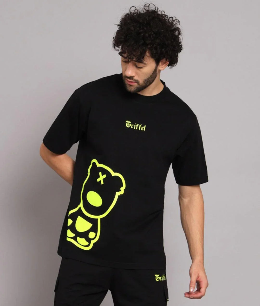 GRIFFEL Men Black Neon Teddy Oversized T-shirt - griffel