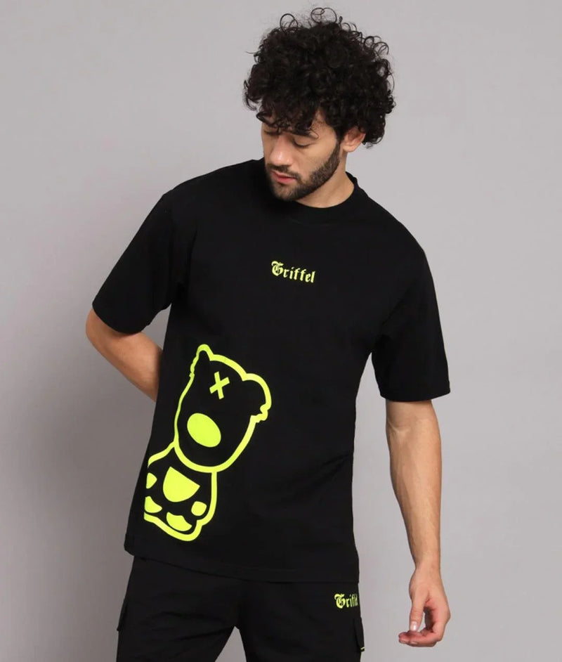 GRIFFEL Men Black Neon Teddy Oversized T-shirt - griffel