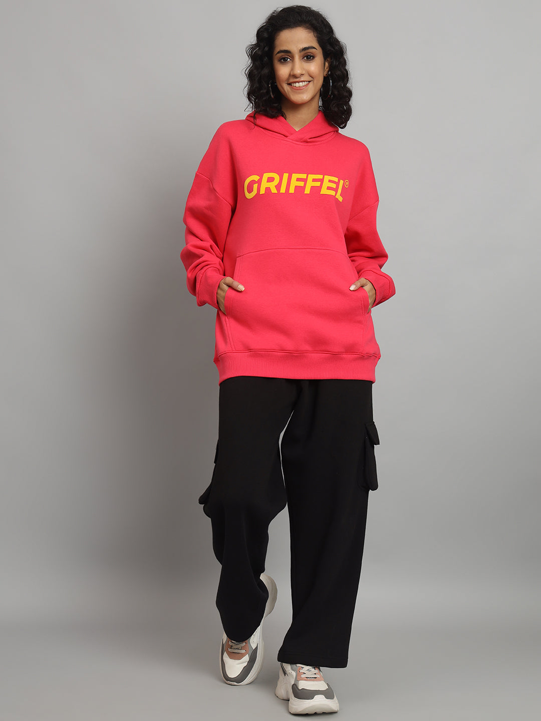 Griffel Women Regular Fit Mauve Front Logo 100% Cotton Fleece Hoodie and Joggers Full set Tacksuit - griffel