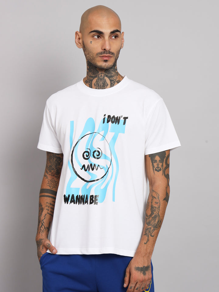 GRIFFEL Men I DON'T WANNA BE LOST Printed White Regular fit Cotton T-shirt