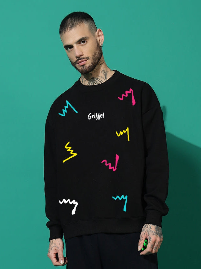 Threads Oversized black Cotton Fleece round neck Sweatshirt 🧶