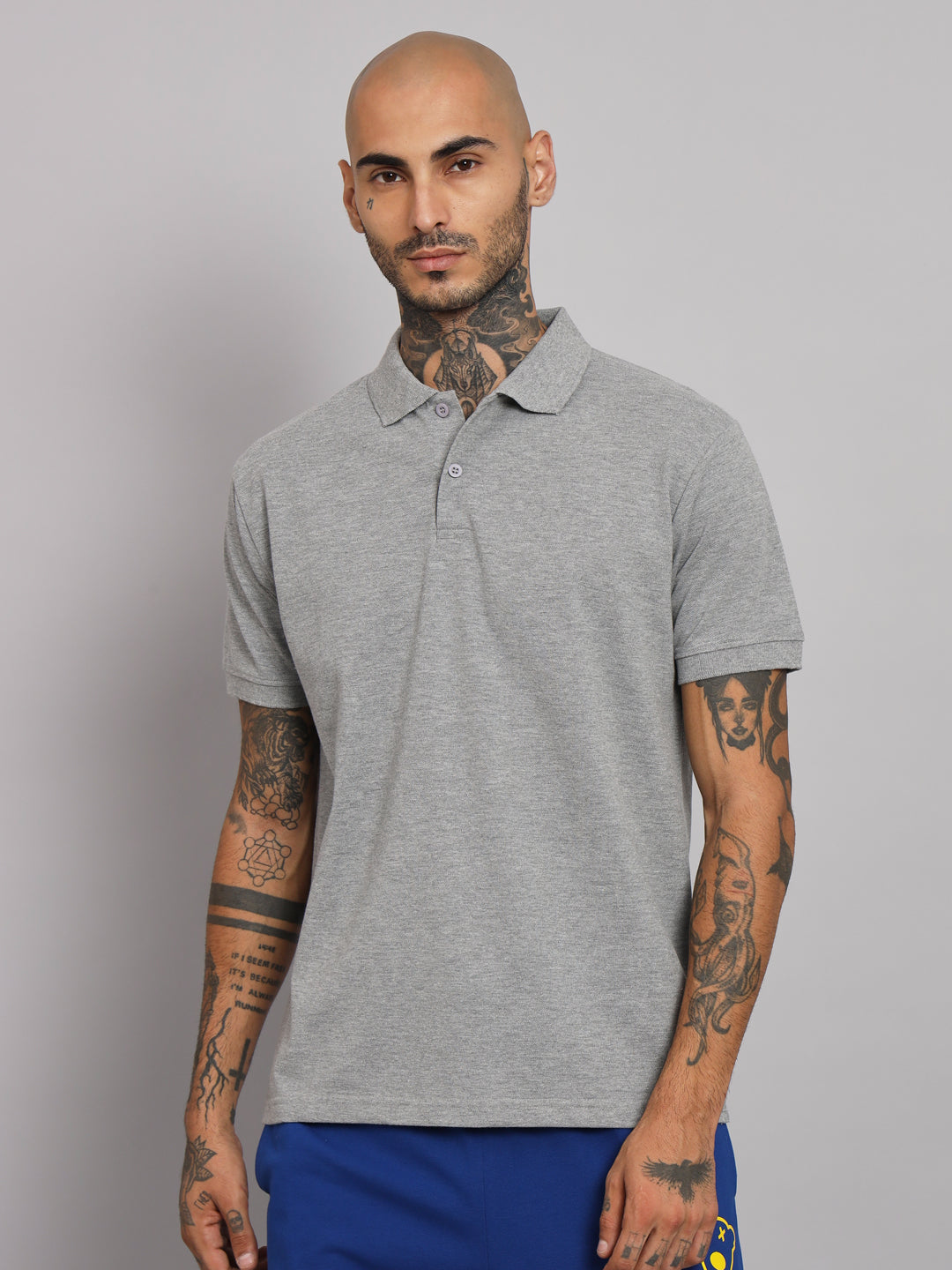 GRIFFEL Men's Grey Basic Solid Cotton Polo T-shirt - griffel