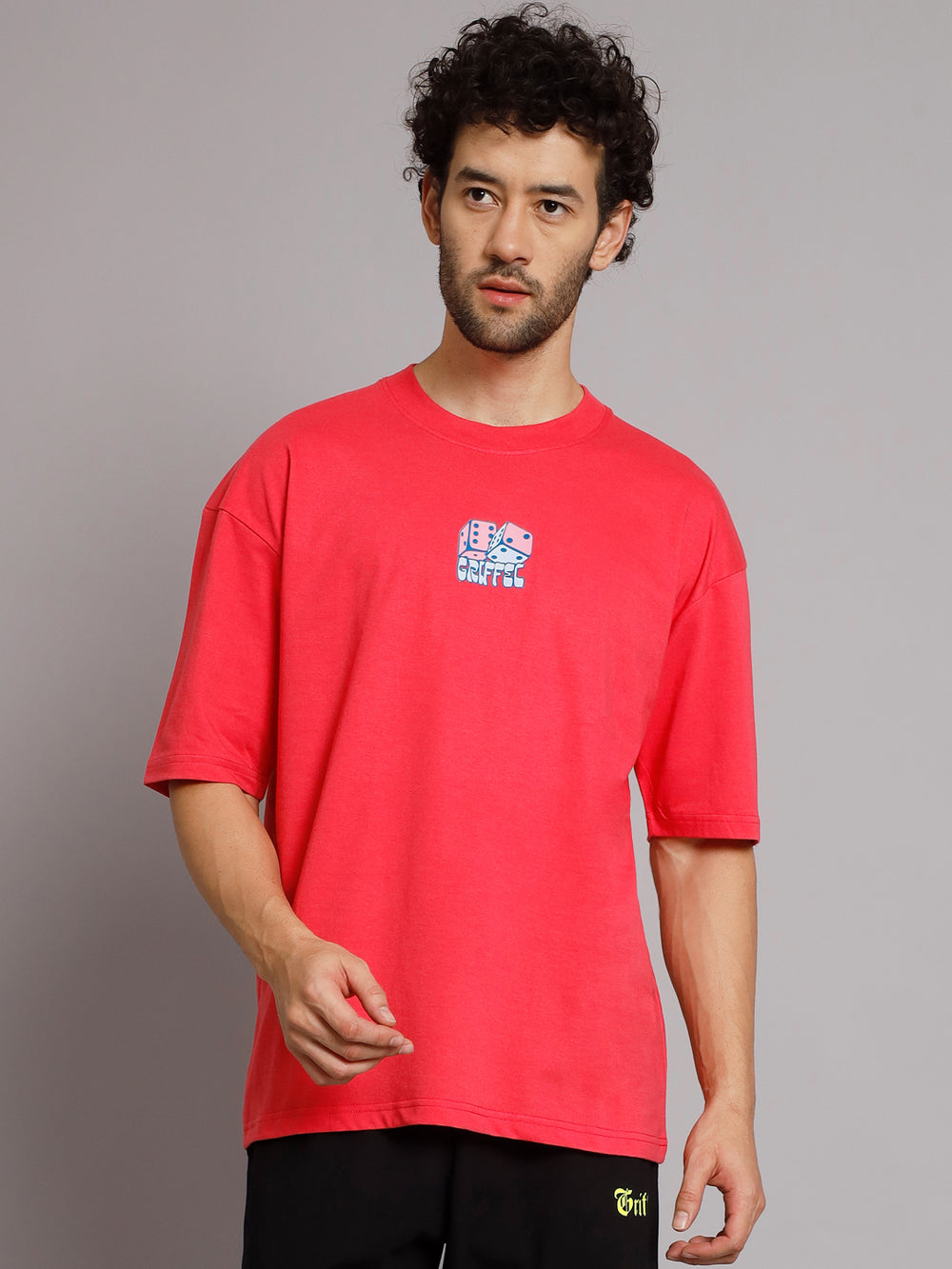 GRIFFEL Men DICE Neon Pink Oversized Drop Shoulder T-shirt - griffel