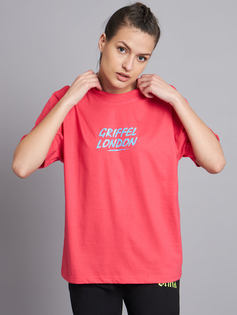 GRIFFEL Women's NO TIME FOR ROMANCE oversized Drop Shoulder Neon Pink T-shirt - griffel