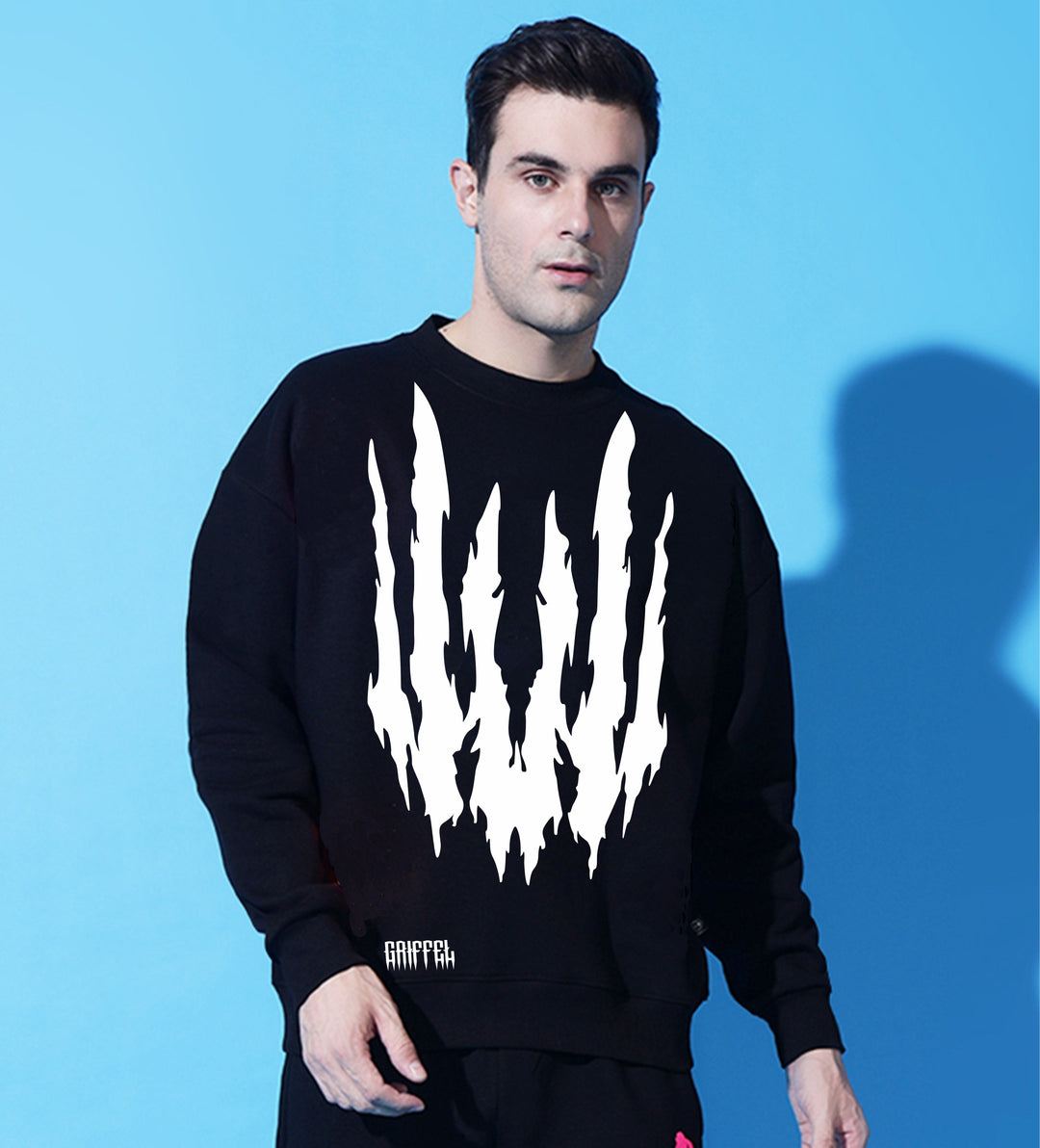 Wild energy Oversized Black Cotton Fleece round neck sweatshirt