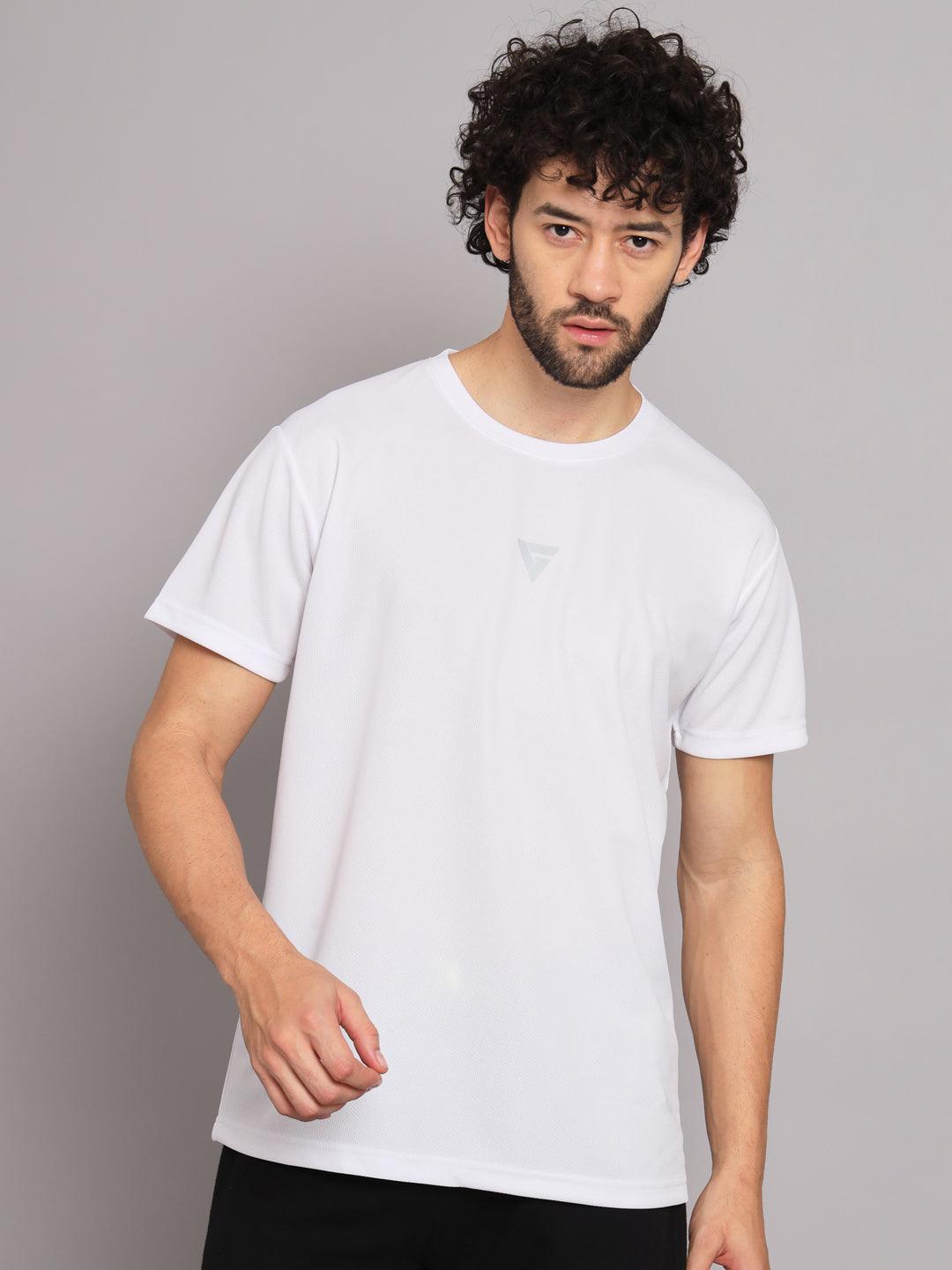 GRIFFEL Men Polyester White Active Wear Half Sleeve Grey Tee's - griffel