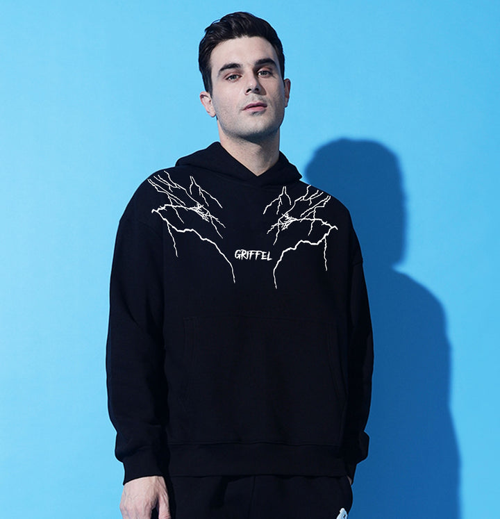 Thunder energy Oversized black Cotton Fleece  Hoodie