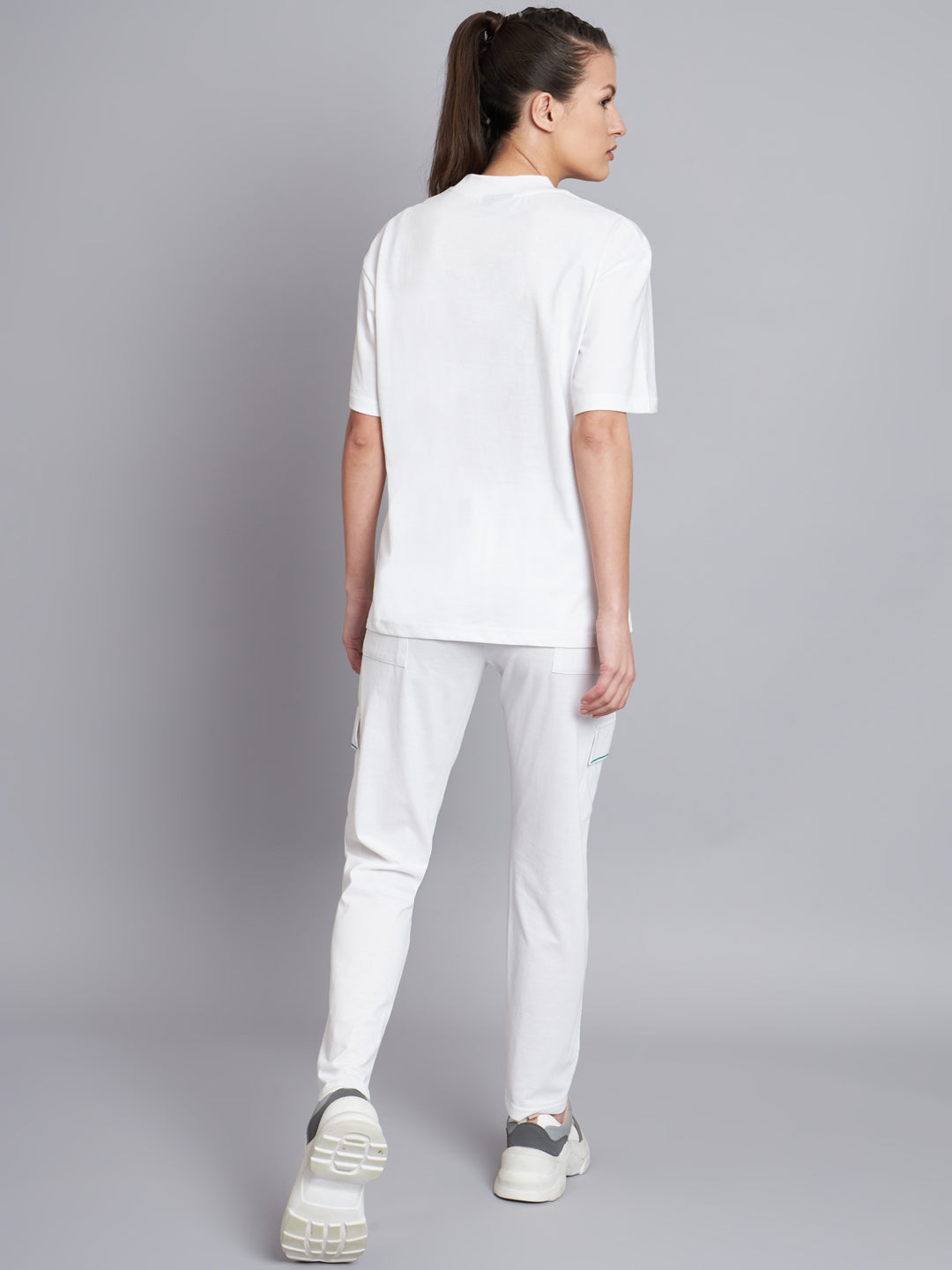 GRIFFEL Women White Printed Oversized Loose fit T-shirt and Trackpant Set - griffel