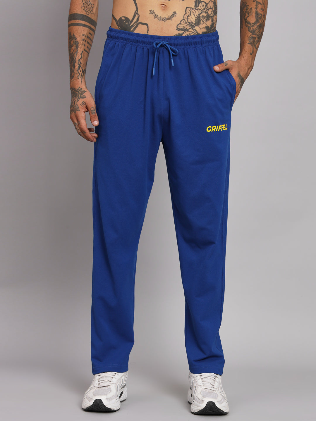 Griffel Men's Pre Winter Front Logo Solid Cotton Basic Hoodie and Joggers Full set Royal Tracksuit