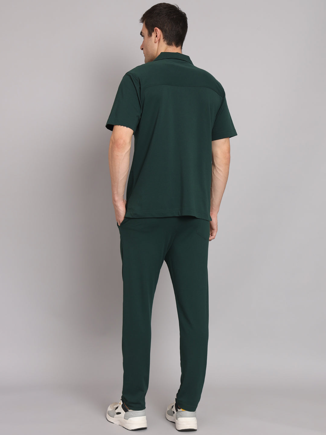 Griffel Men's Pre Winter Front Logo Solid Cotton Basic Green Bowling Shirt and Joggers Full Co-Ord Set - griffel