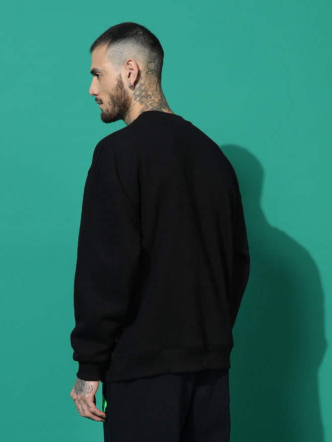 Flamecore Oversized black Cotton Fleece round neck Sweatshirt 🔥