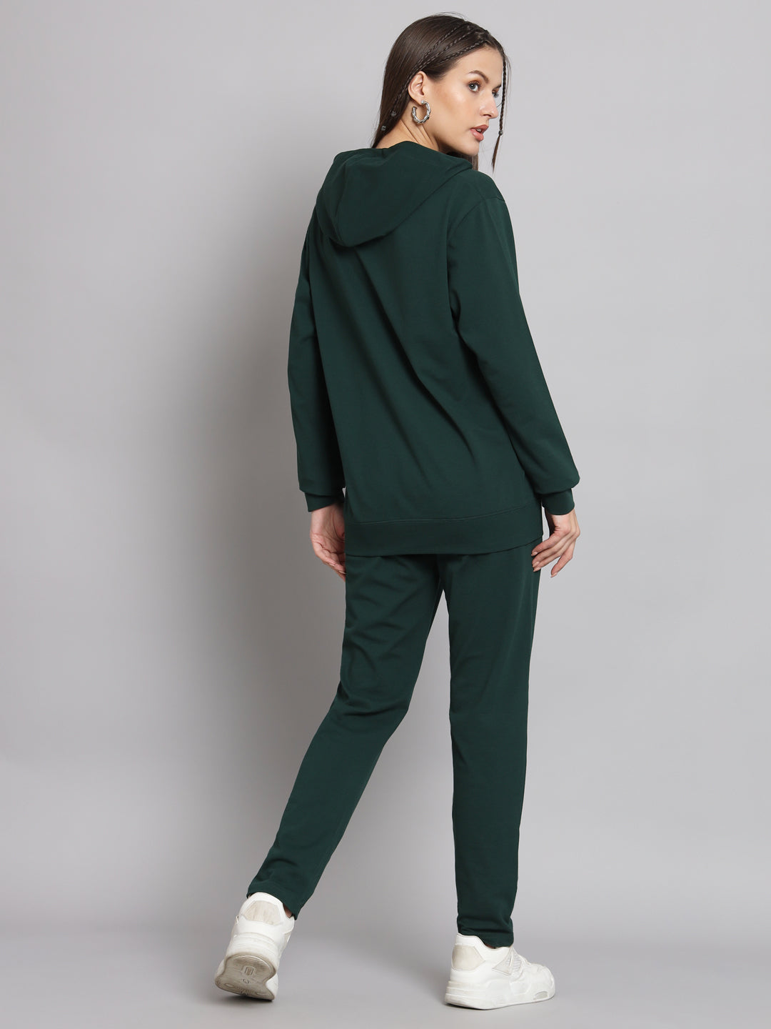 Griffel Women Solid Cotton Matty Basic Hoodie and Joggers Full set Green Tracksuit