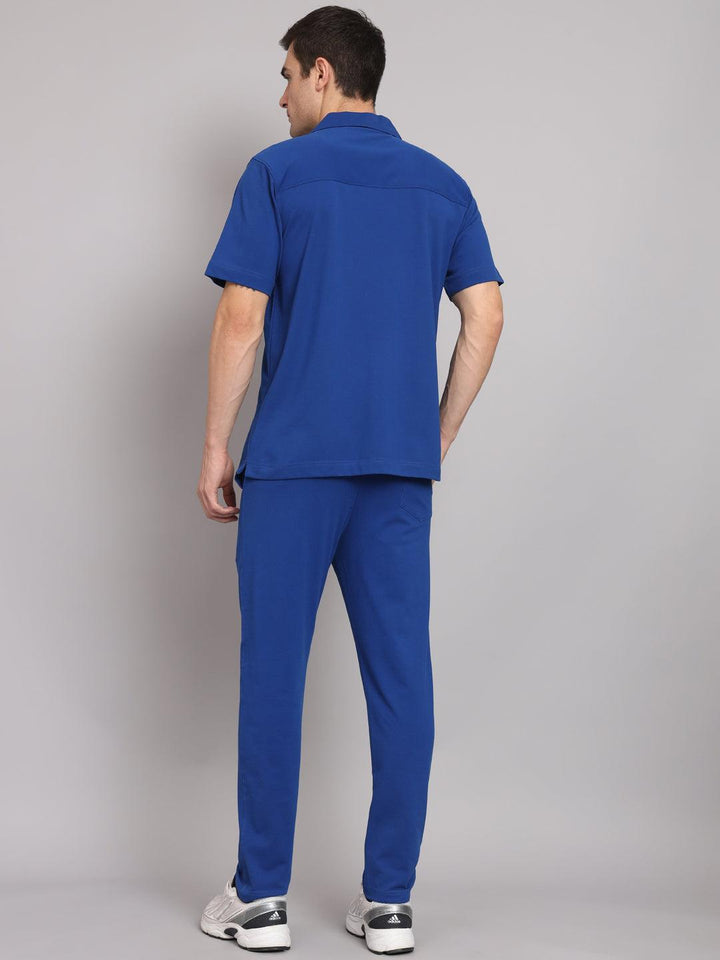 Griffel Men's Pre Winter Front Logo Solid Cotton Basic Royal Bowling Shirt and Joggers Full Co-Ord Set - griffel