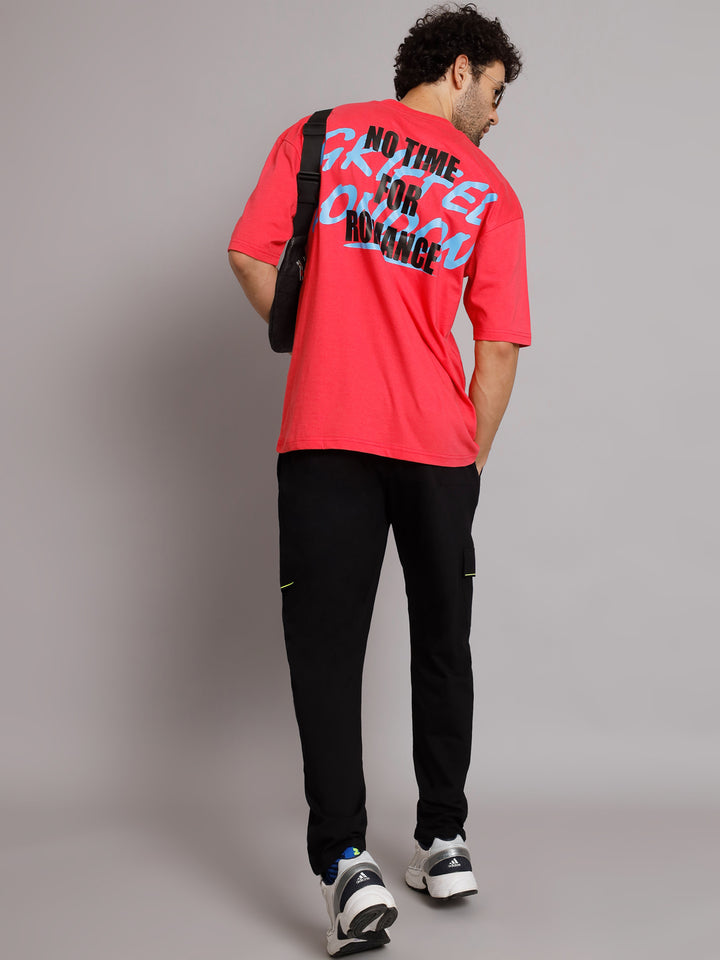GRIFFEL Men No Time for Romance Neon Pink Oversized Drop Shoulder T-shirt - griffel