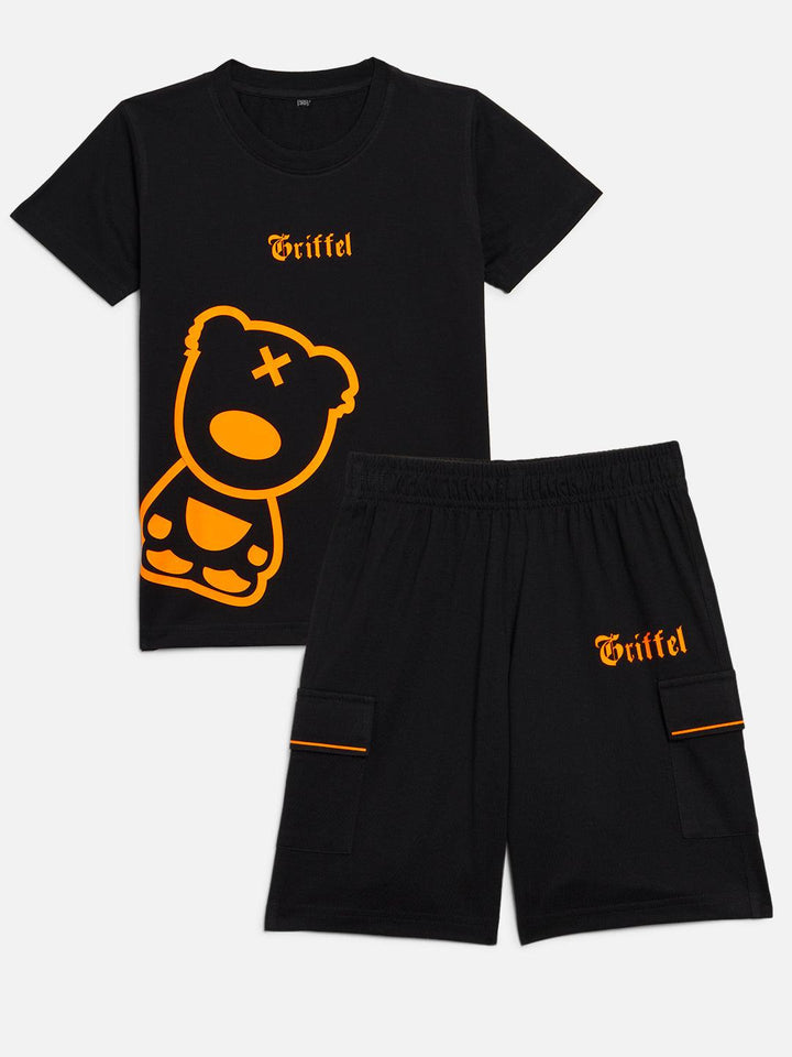 GRIFFEL Boys Kids Black Co-Ord T-shirt and Short Set