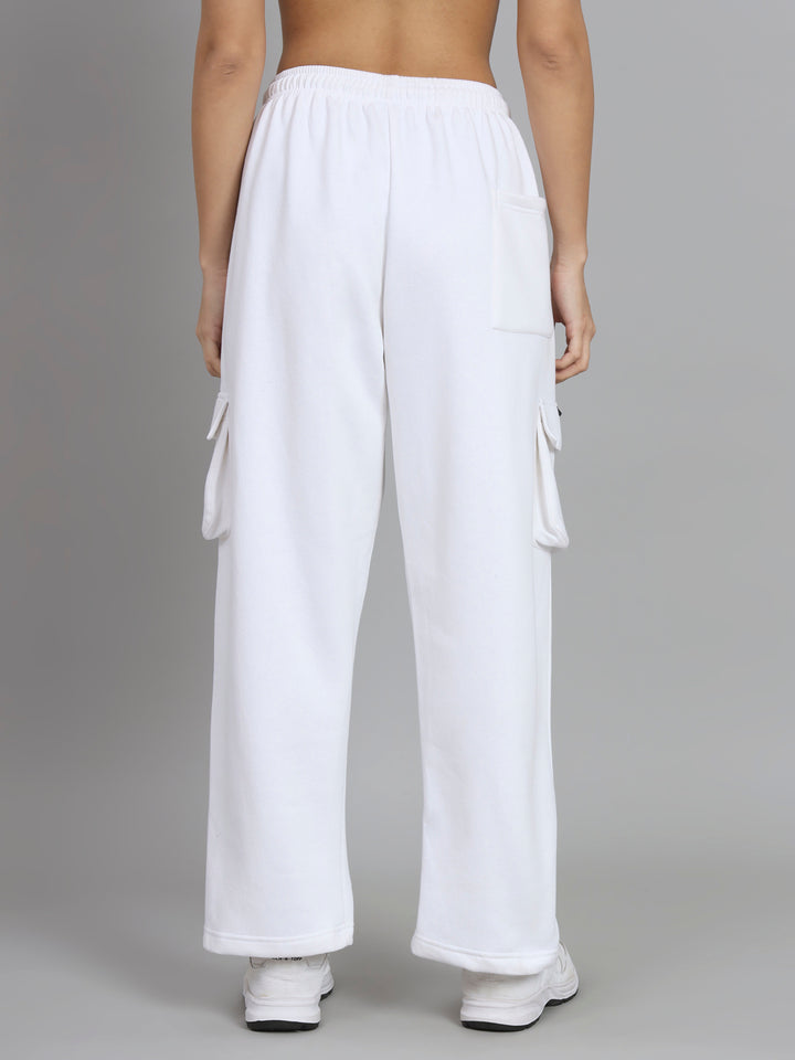 Griffel Women’s Basic Solid Oversized Fit 5 Pocket White Trackpant - griffel