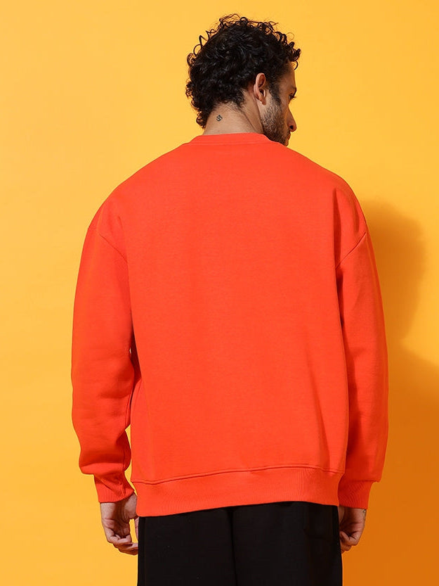 "Happy Tiger"Oversized Orange Cotton Fleece Round neck Sweatshirt