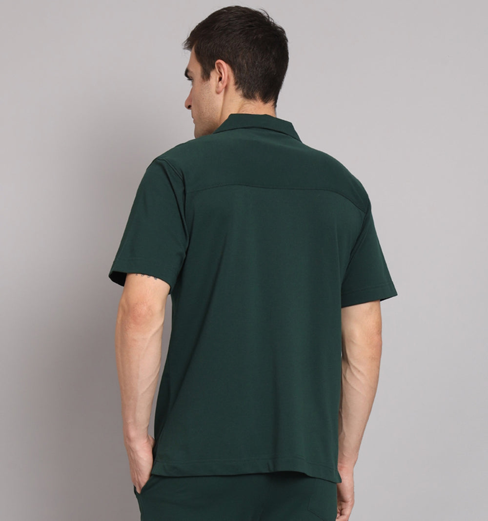 GRIFFEL Men Basic Green Regular Fit Cotton Bowling Shirt - griffel