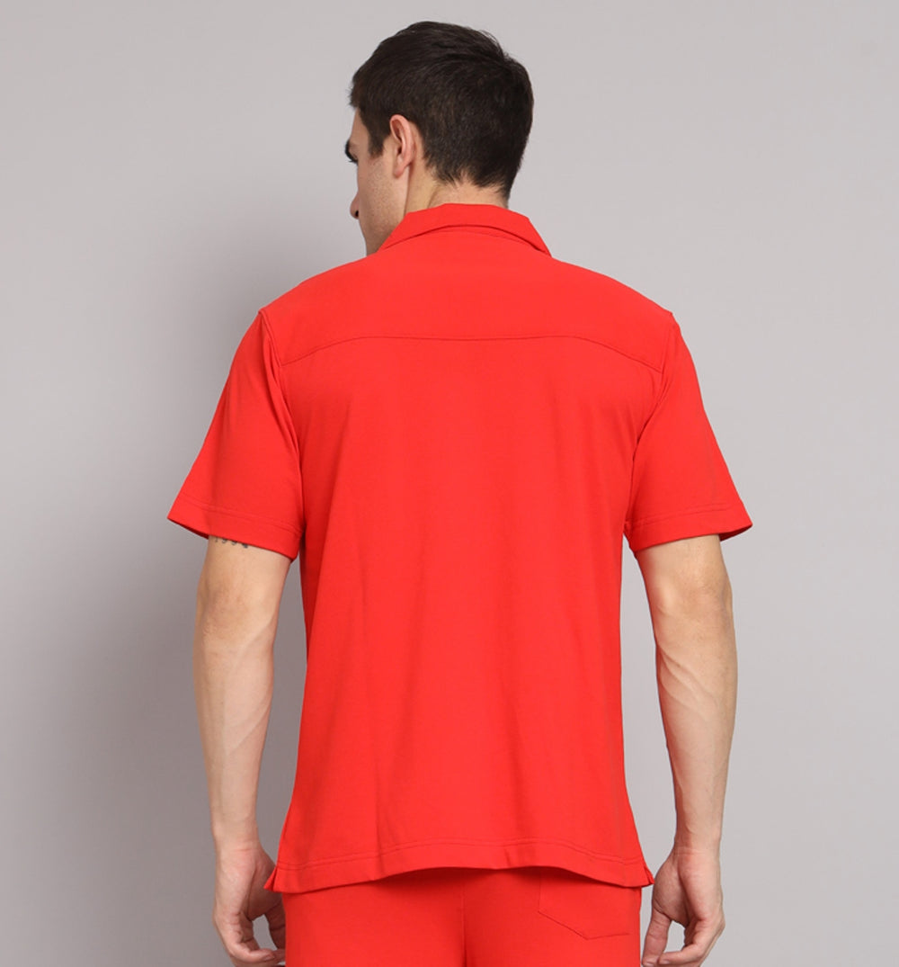 GRIFFEL Men Basic Red Regular Fit Cotton Bowling Shirt - griffel