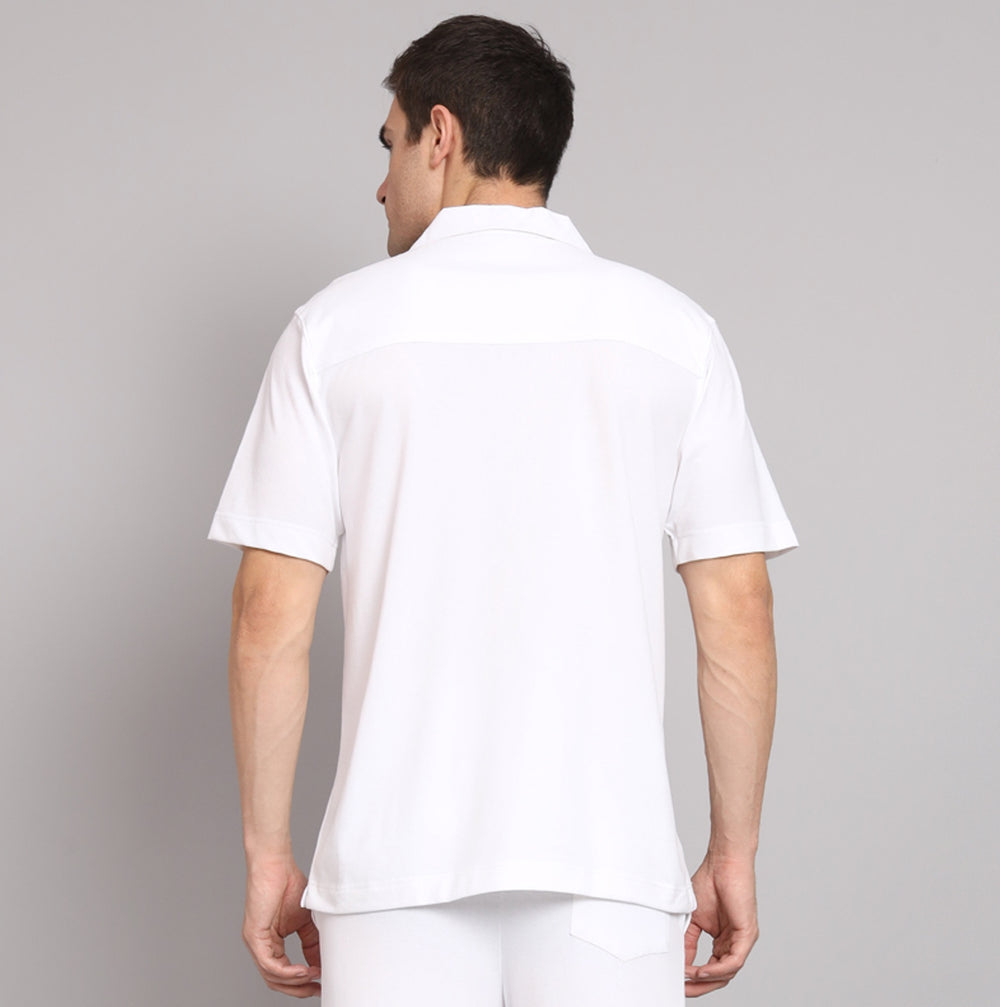 GRIFFEL Men Basic White Regular Fit Cotton Bowling Shirt - griffel