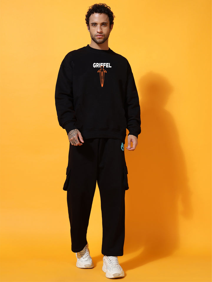 Dagger Strike Oversized black Cotton Fleece round neck Sweatshirt 🗡️