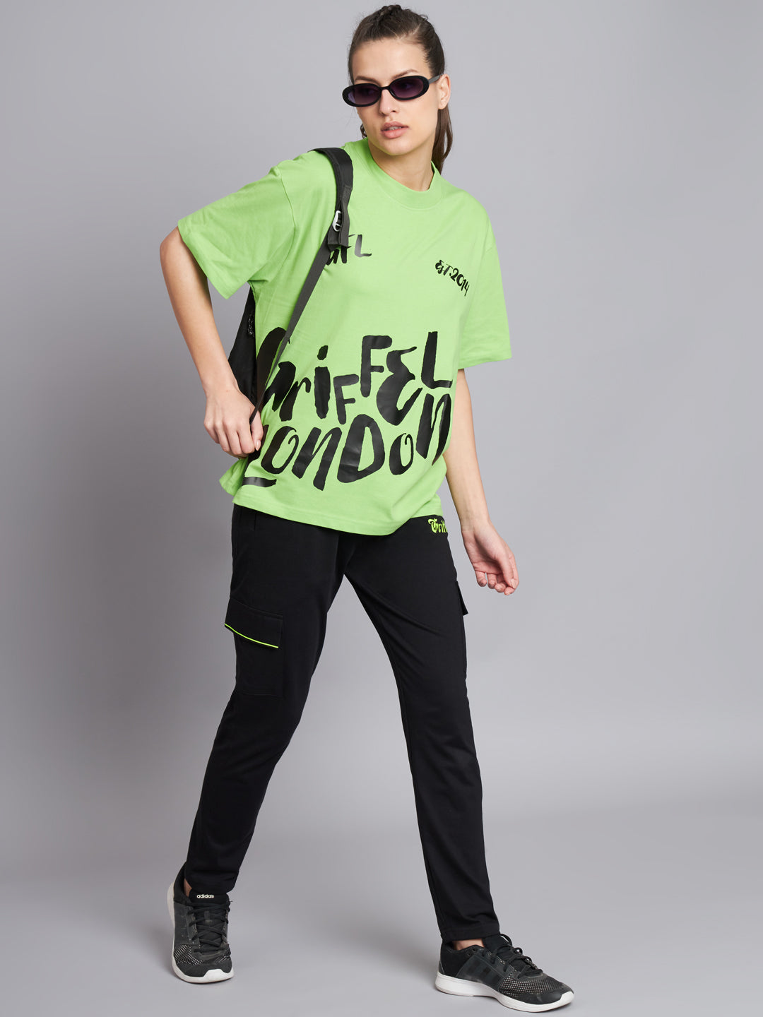 GRIFFEL Women's Printed Loose Fit Drop Shoulder Neon green T-shirt - griffel