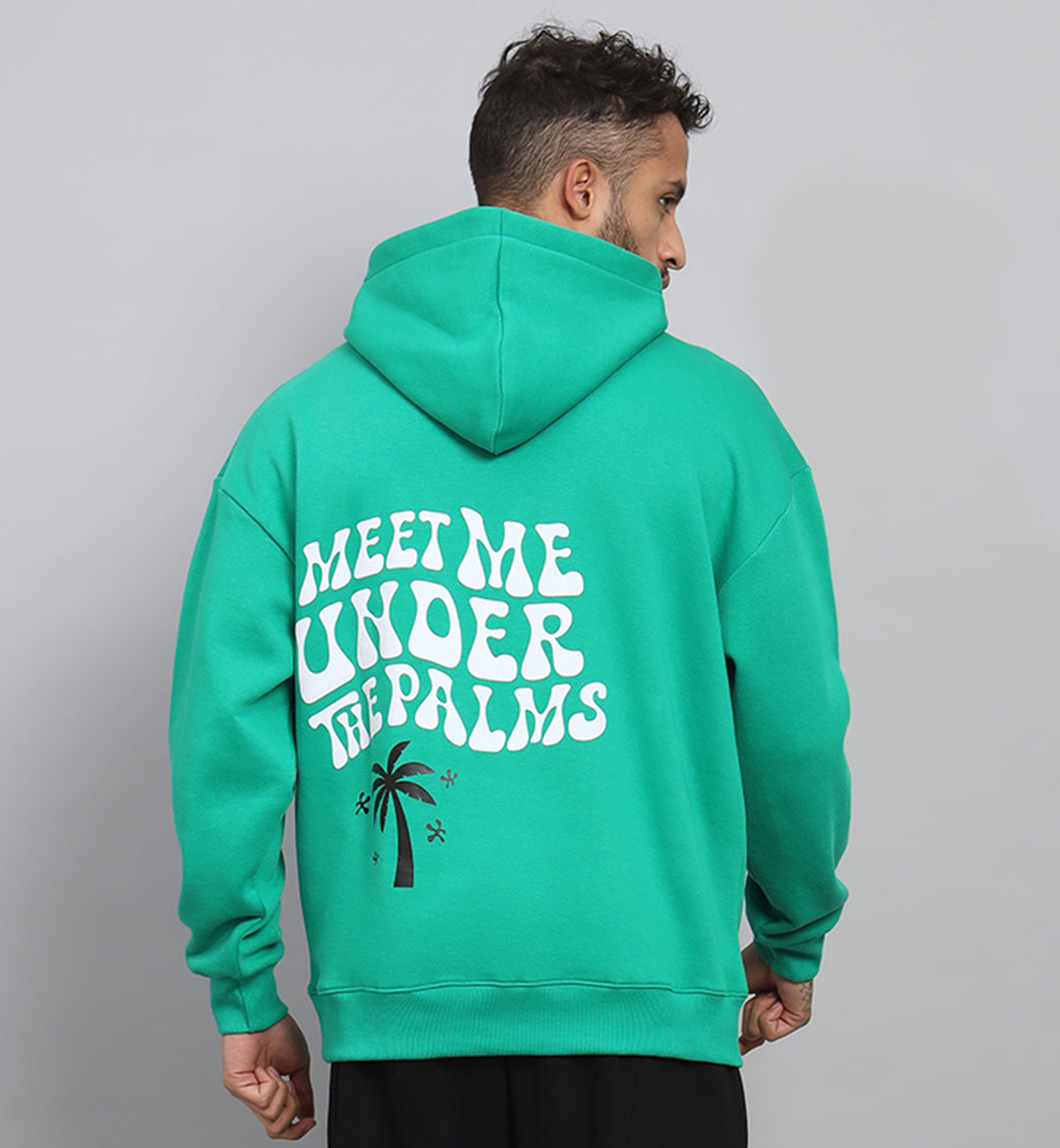 Griffel Men's MEET ME UNDER THE PALM Print Front Logo Oversized Fleece Green Hoodie Sweatshirt - griffel