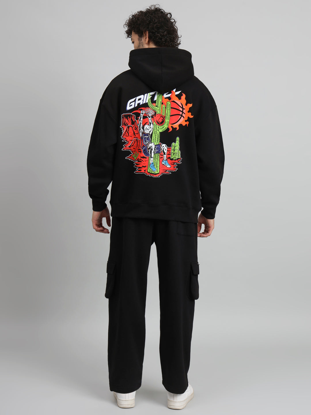 Griffel Men Oversized Fit Back Print 100% Cotton Fleece Black Hoodie and trackpant - griffel