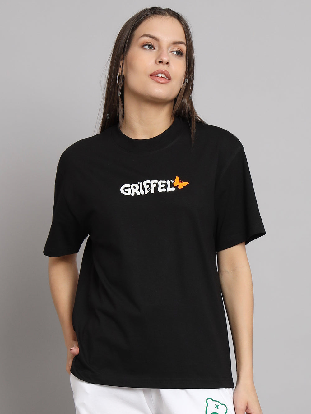 GRIFFEL Women Printed No Bad Days Loose fit Black T-shirt - griffel