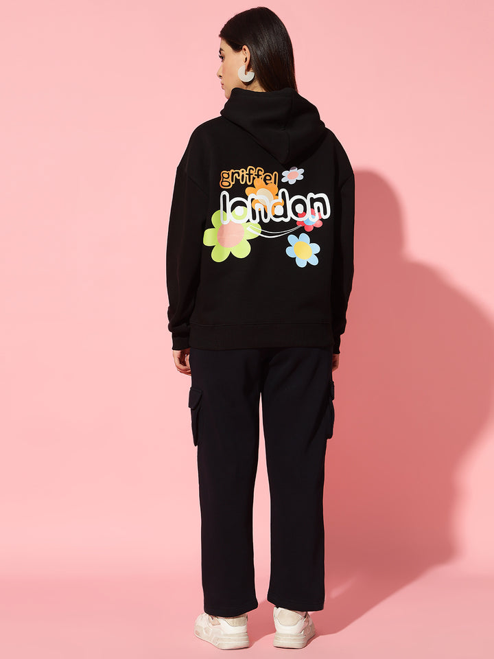 Flower London Black Oversized Hoodie Neck Tracksuit