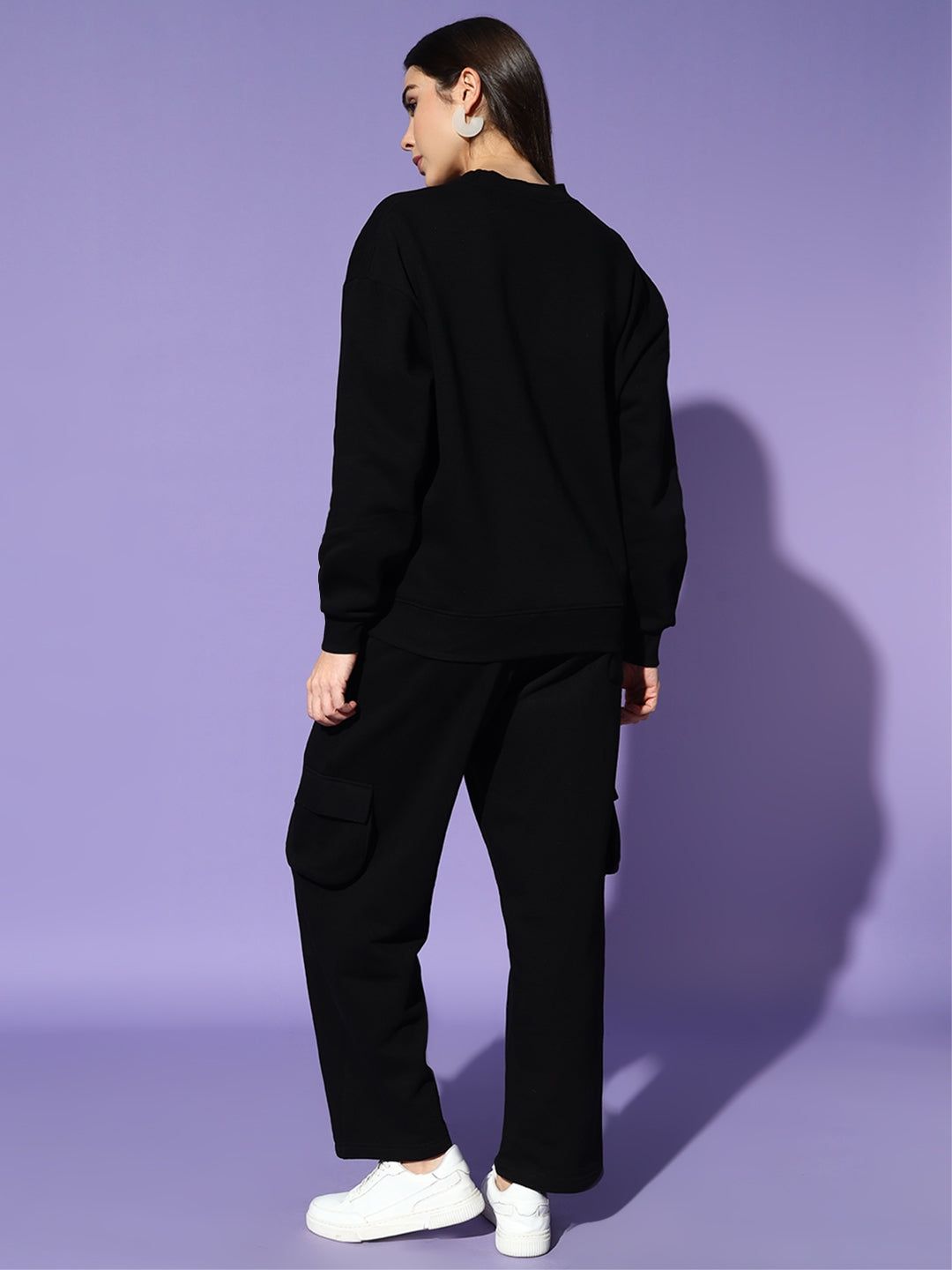 Threads Oversized Cotton Fleece Black round neck Sweatshirt🧵
