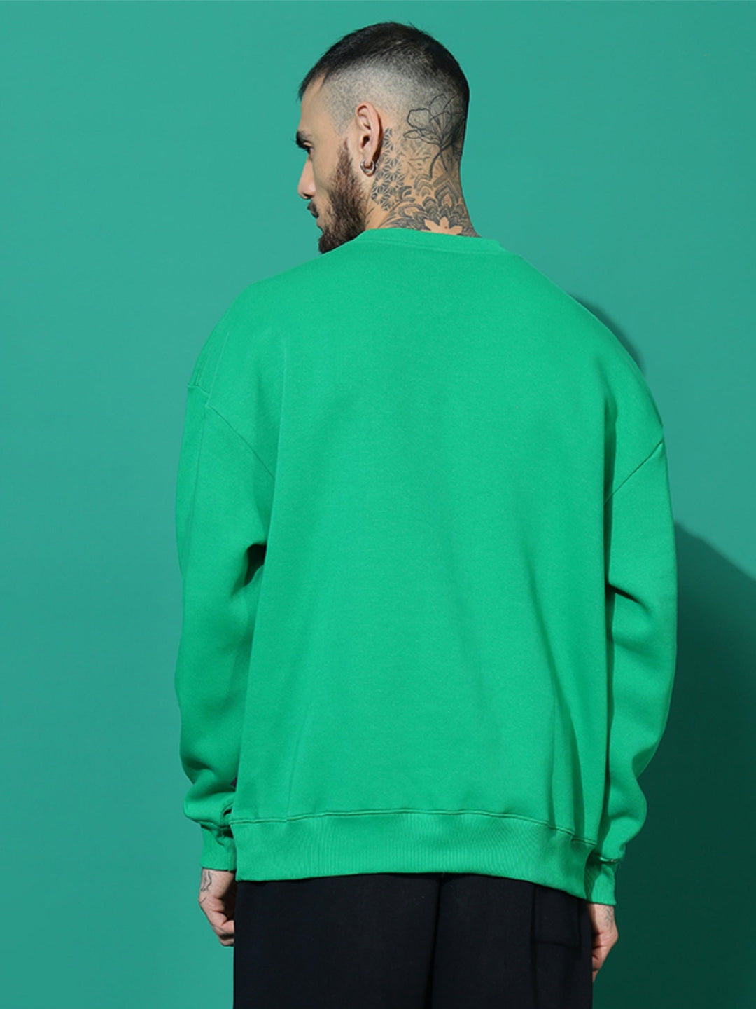 Letters Oversized Green Cotton Fleece Round neck  Sweatshirt 📨
