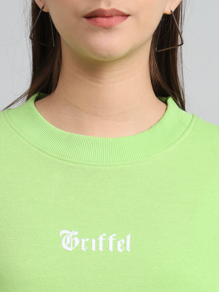Griffel Women Oversized Fit Teddy Print Round Neck 100% Cotton Fleece Black Tracksuit - griffel