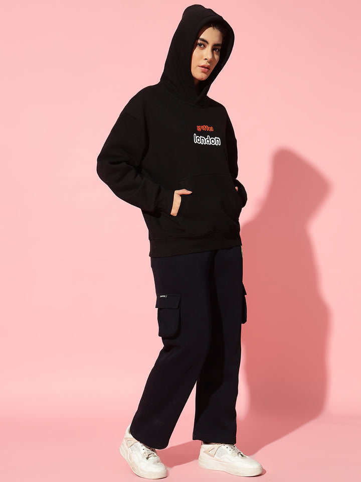 Flower London Black Oversized Hoodie Neck Tracksuit