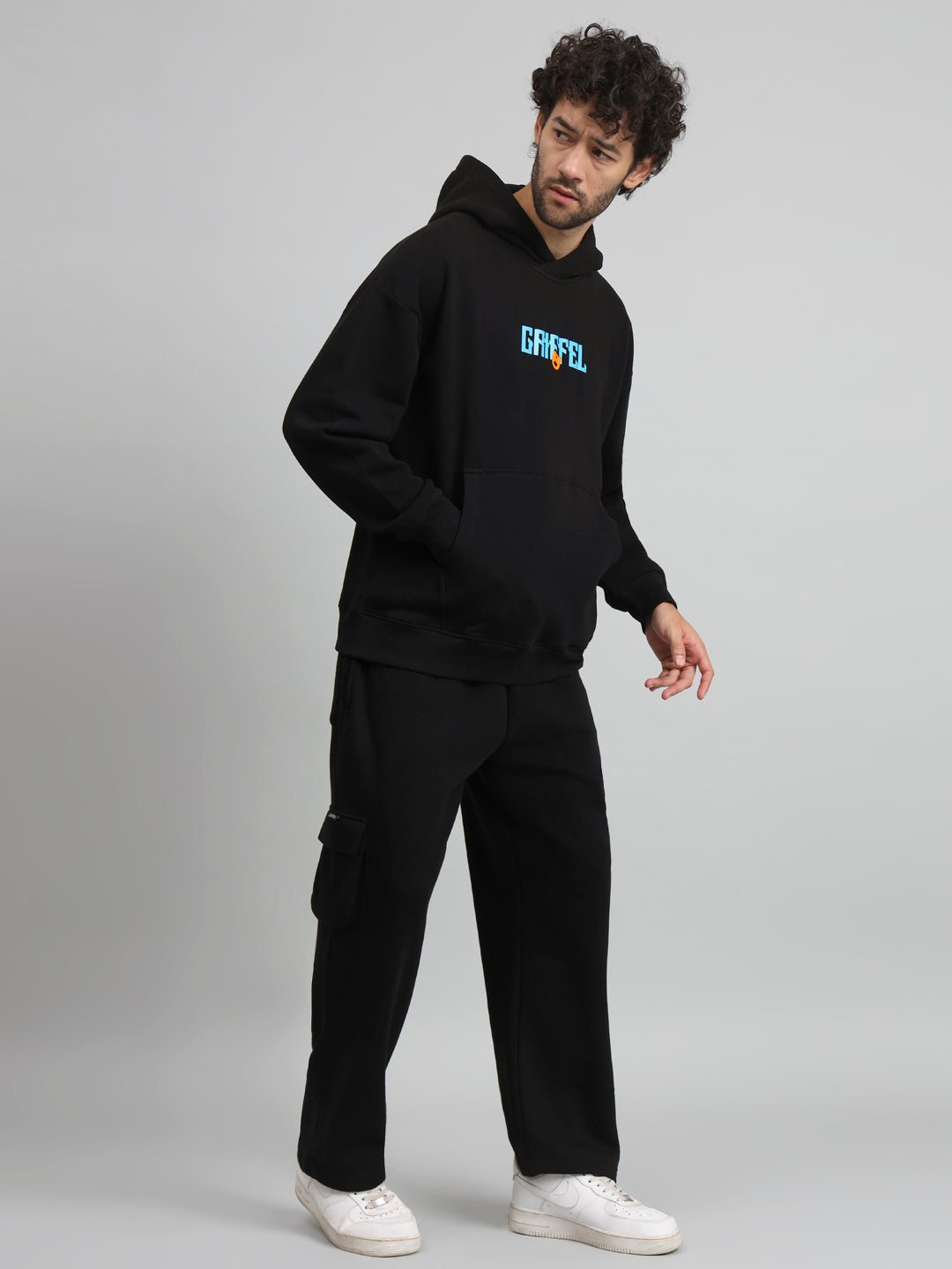 Griffel Men Oversized Fit New Era Print Front Logo 100% Cotton Fleece Hoodie and trackpant - griffel