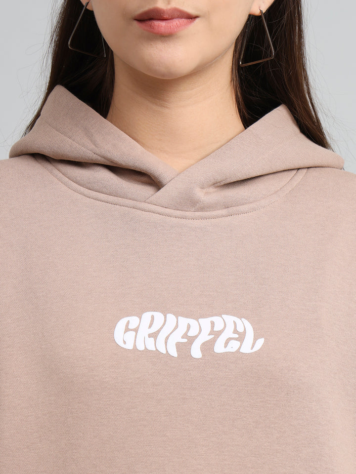 Griffel Women Oversized Fit Absent Minded Print 100% Cotton Camel Fleece Hoodie and trackpant