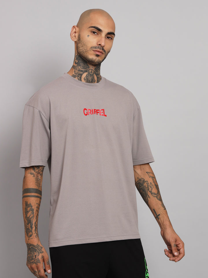 GRIFFEL Men REFLECTIVE SNAKE Printed Steel Grey Loosefit Cotton T-shirt - griffel