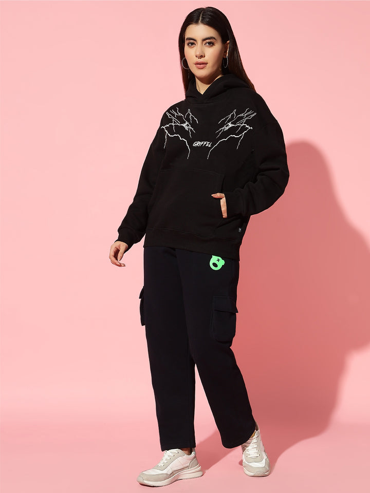 Electric Energy Oversized Cotton Fleece Black Hoodie ⚡️
