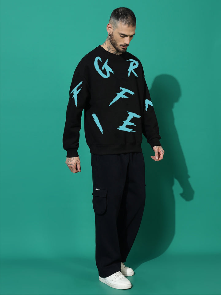 All over Griffel Oversized black Cotton Fleece round neck Sweatshirt