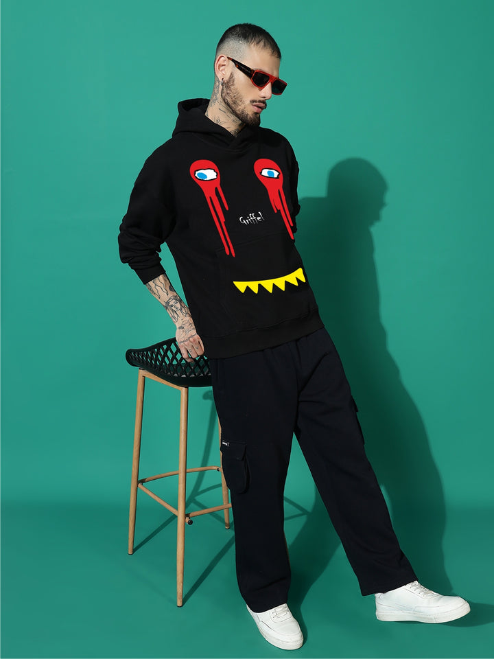 Street Monster Oversized Black Cotton Fleece Hoodie 😈