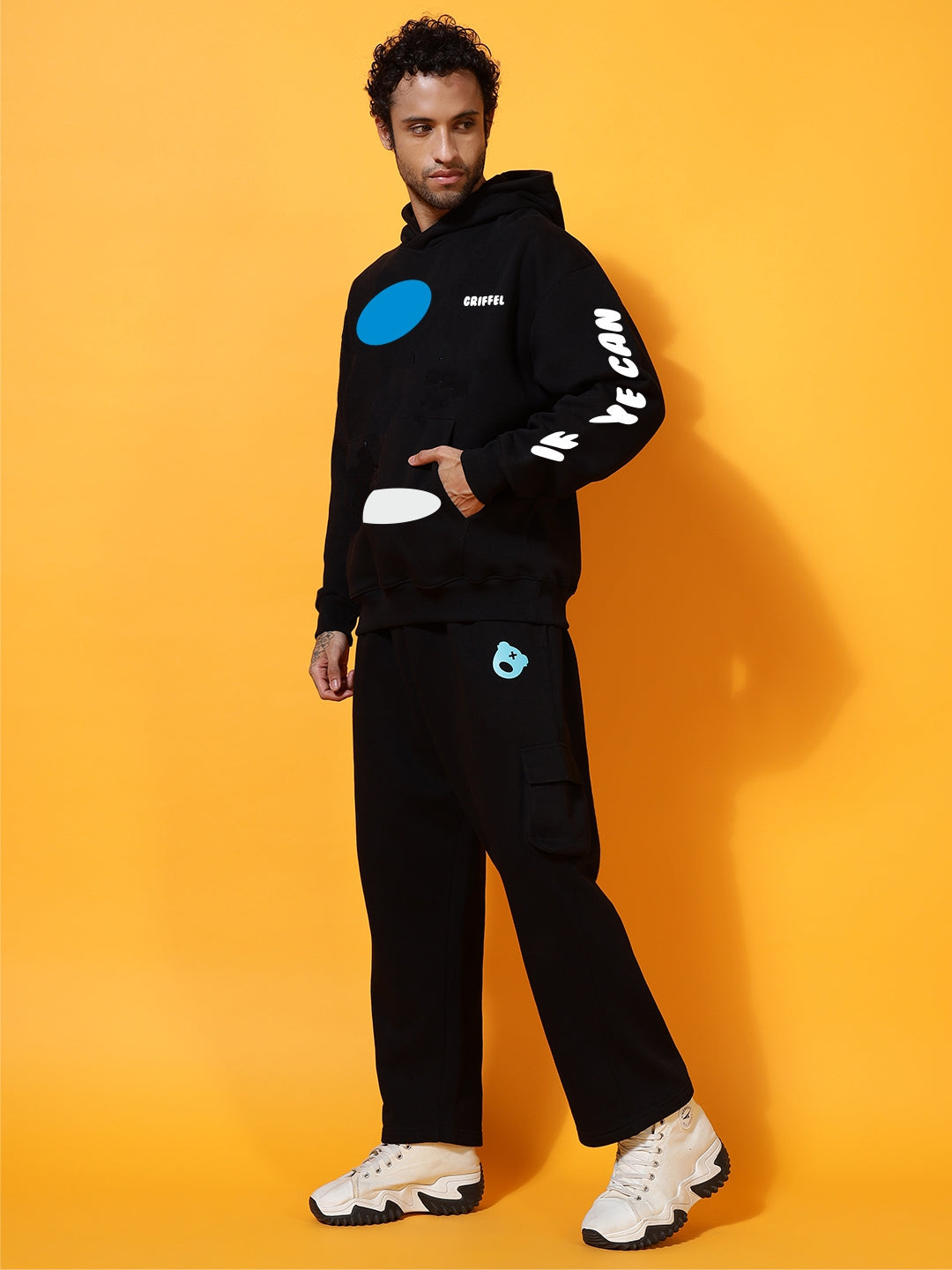 IF YE Can Oversized Black Cotton Fleece Hoodie 🤜🏿