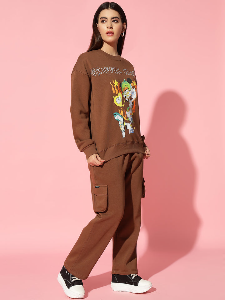 Griffel Mafia dark brown Oversized Round Neck Tracksuit