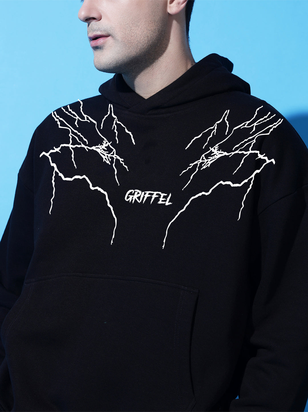 Thunder energy Oversized black Cotton Fleece  Hoodie