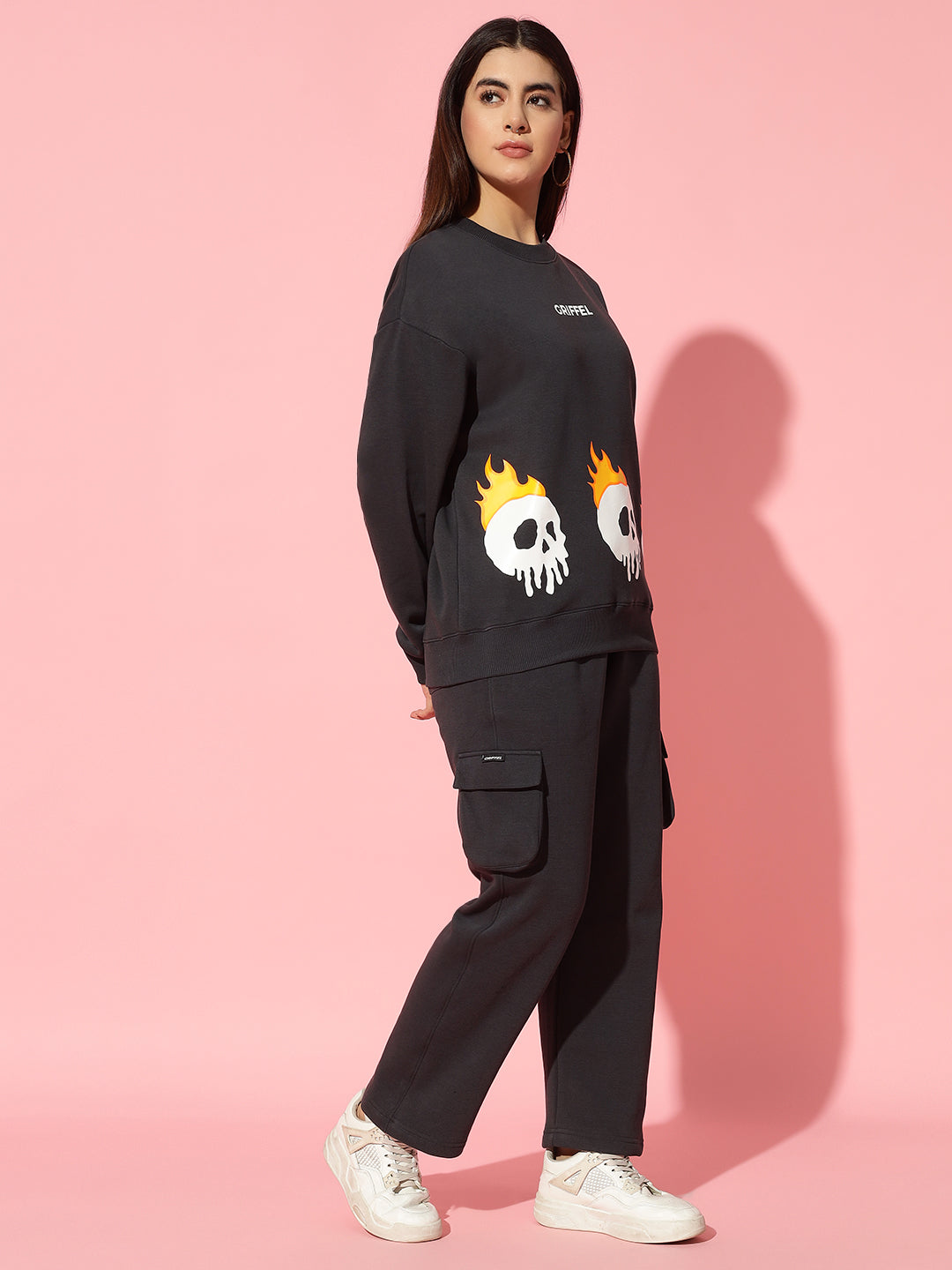 Fire skeleton Dark brown Oversized Round Neck Tracksuit