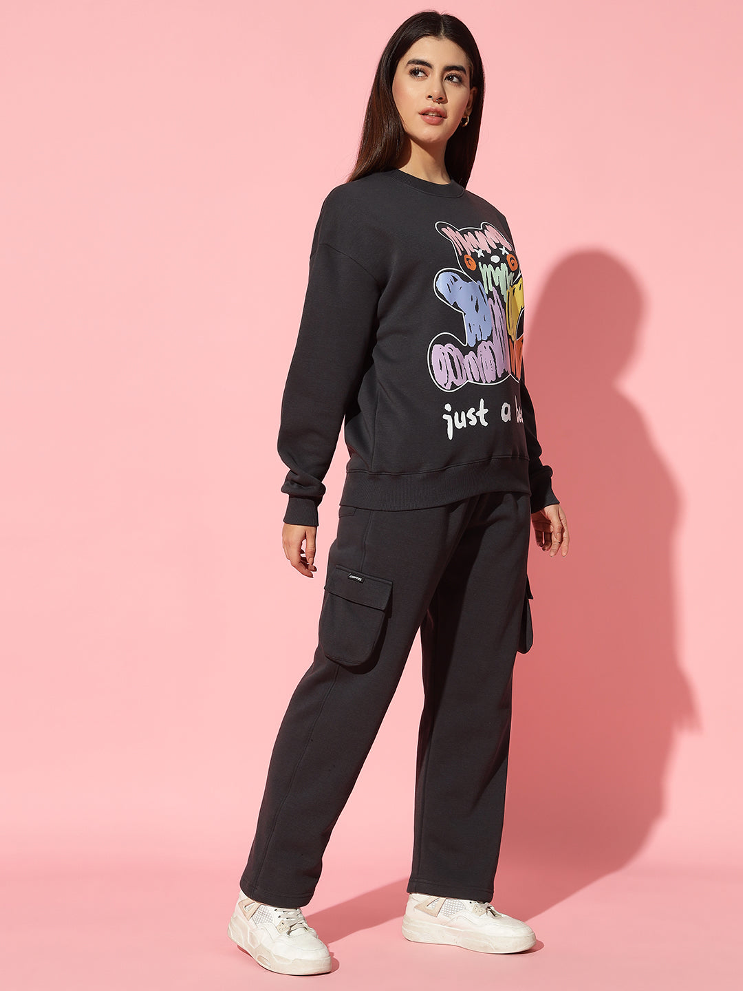 Just a bear Dark grey Oversized Round Neck Tracksuit