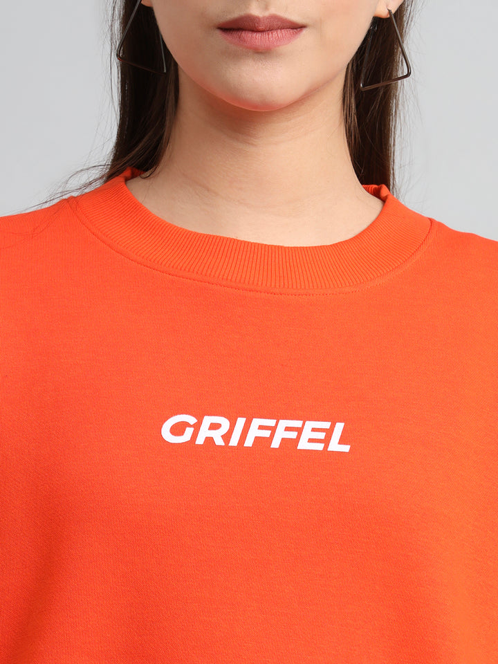 Griffel Women Oversized Fit Typography Print Round Neck 100% Cotton Fleece Black Tracksuit - griffel